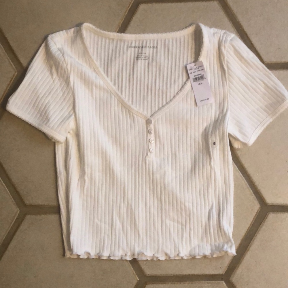 American Eagle Cropped Henley Tee